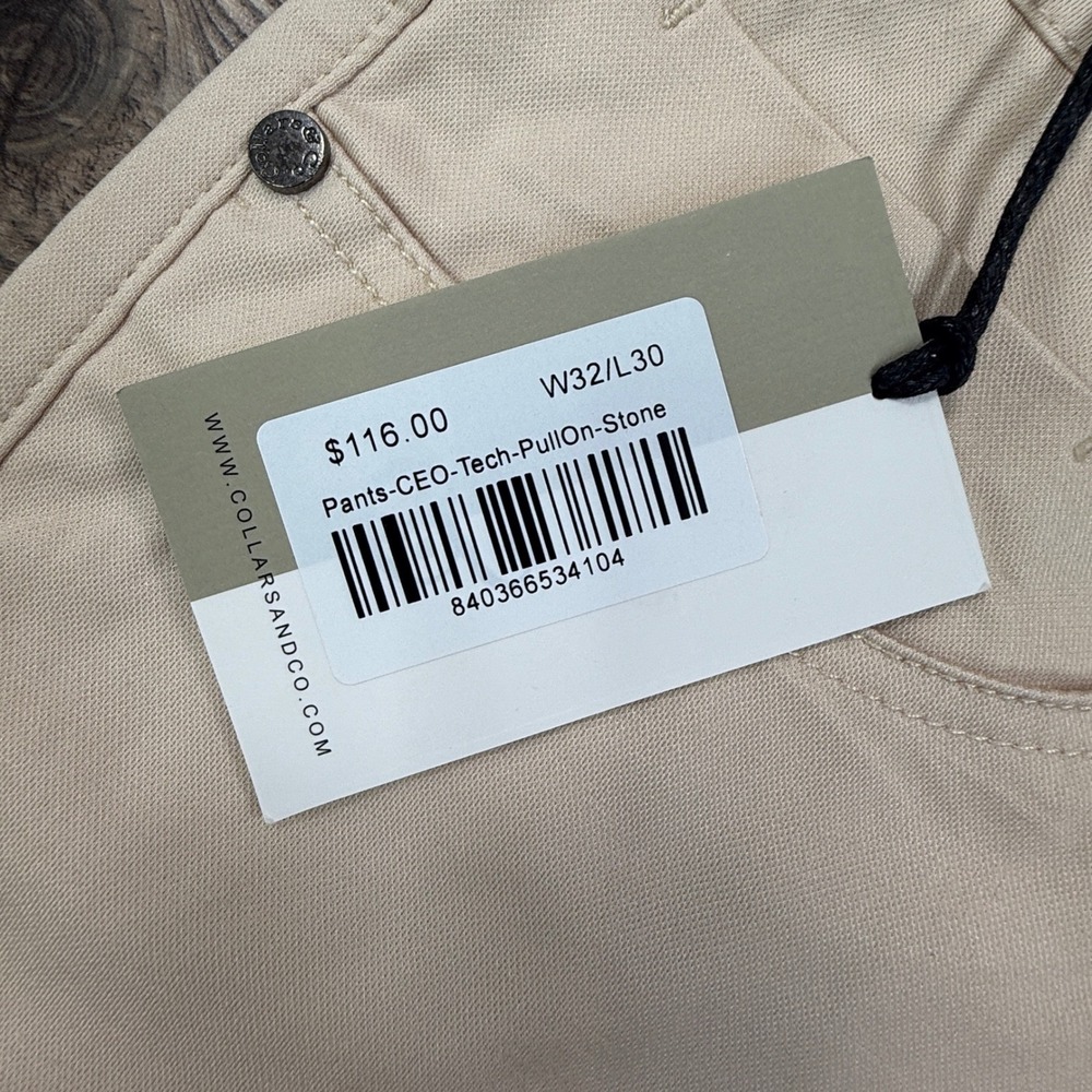 Collars & Co Mens Size 32x30 CEO Tech Pull-On Pants‎ Stone Beige Performance NEW - Picture 5 of 8